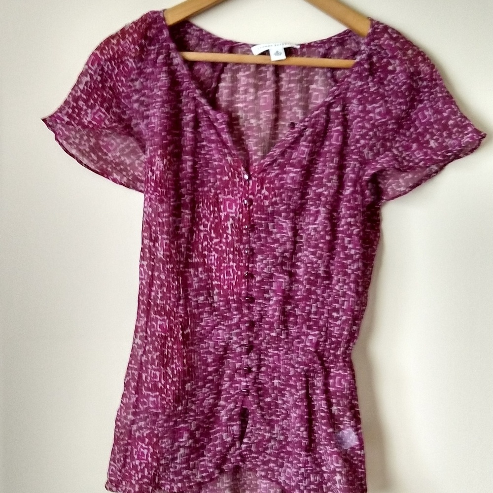 Banana Republic Red Patterned Medium Sheer Blouse